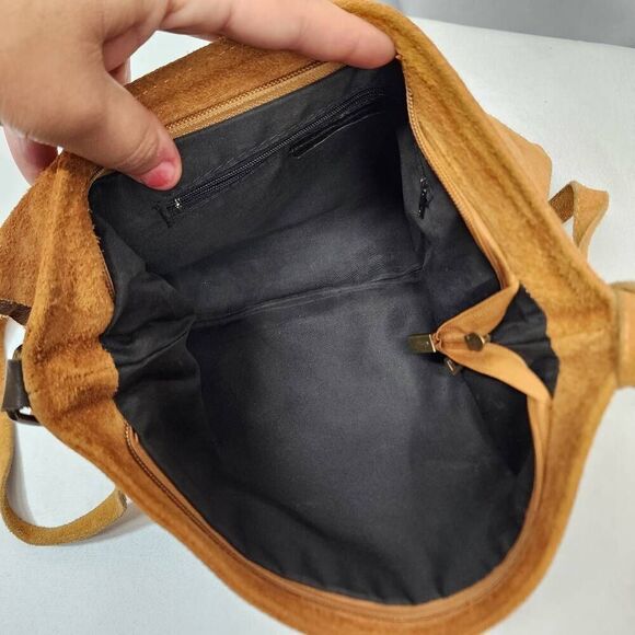 Women's Genuine Leather Suede Made in Italy Crossbody Camel Brown Adjustable - Picture 6 of 8